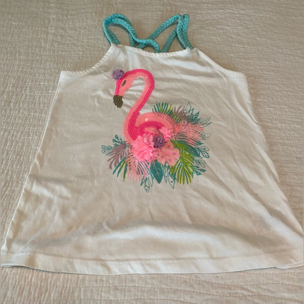 Like new! Tommy Bahama White Tank Top with Pink Flamingo Design Girls SZ S (7-8)